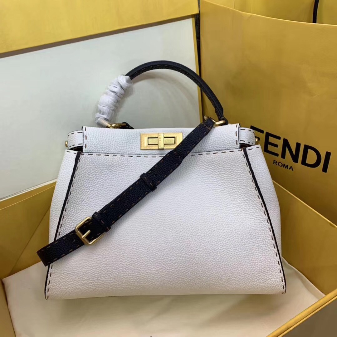 F**di selleria peekaboo medium bag in white roman leather