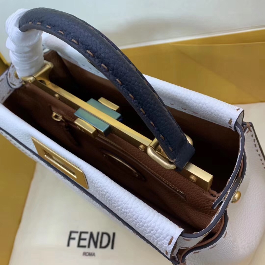 F**di selleria peekaboo medium bag in white roman leather