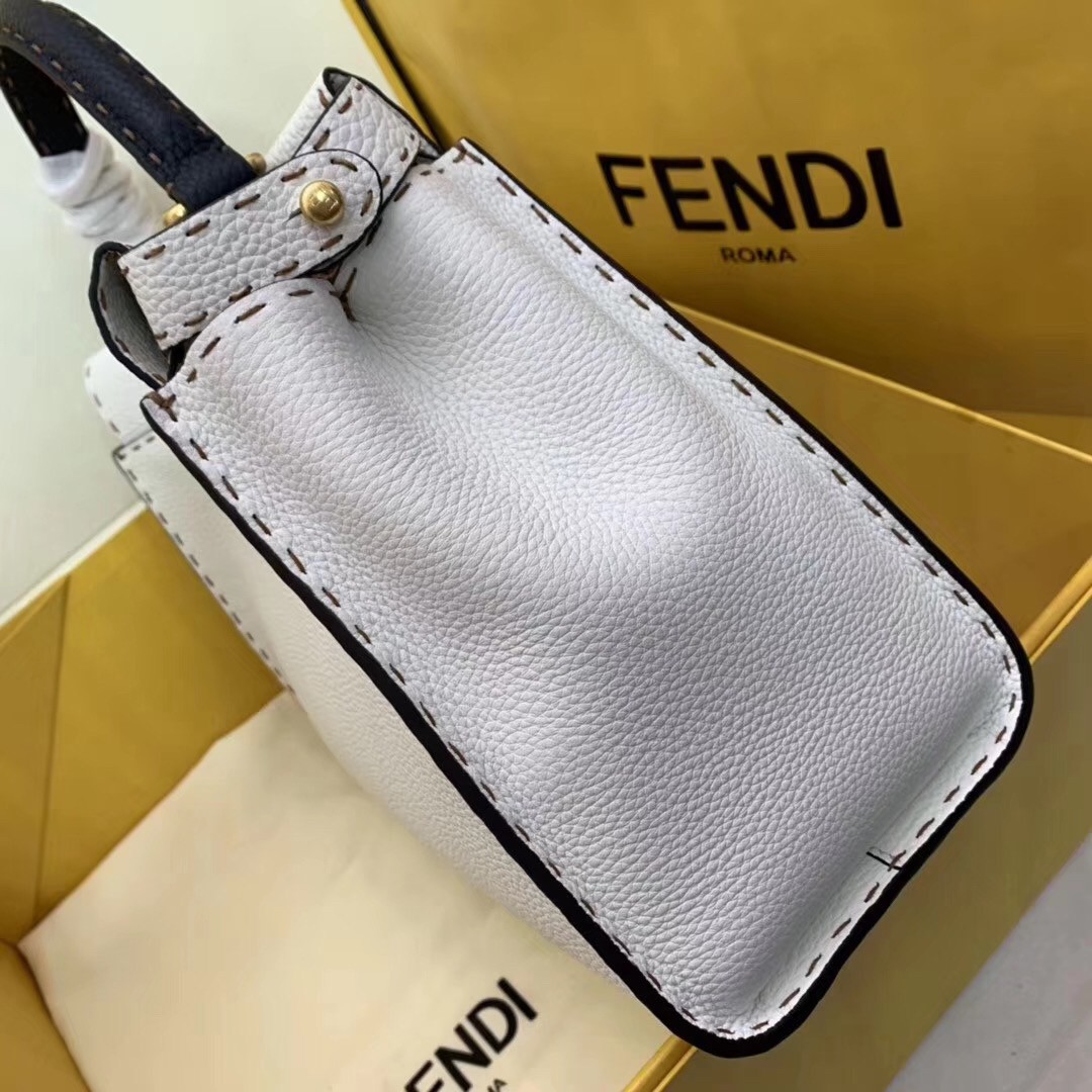 F**di selleria peekaboo medium bag in white roman leather
