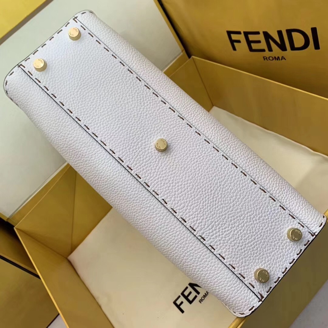 F**di selleria peekaboo medium bag in white roman leather