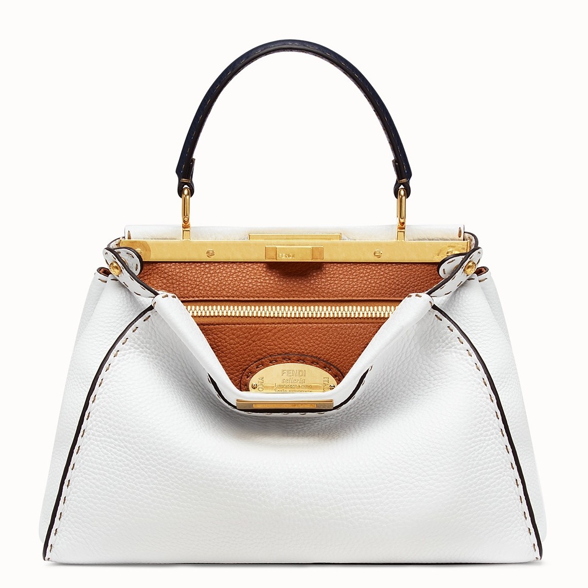 F**di selleria peekaboo medium bag in white roman leather