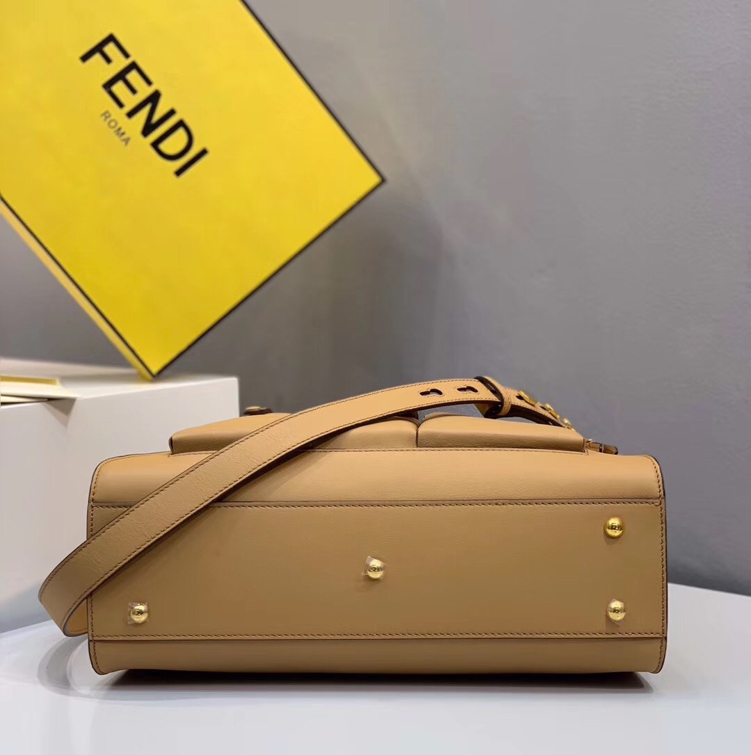 F**di peekaboo pocket medium bag in beige calfskin