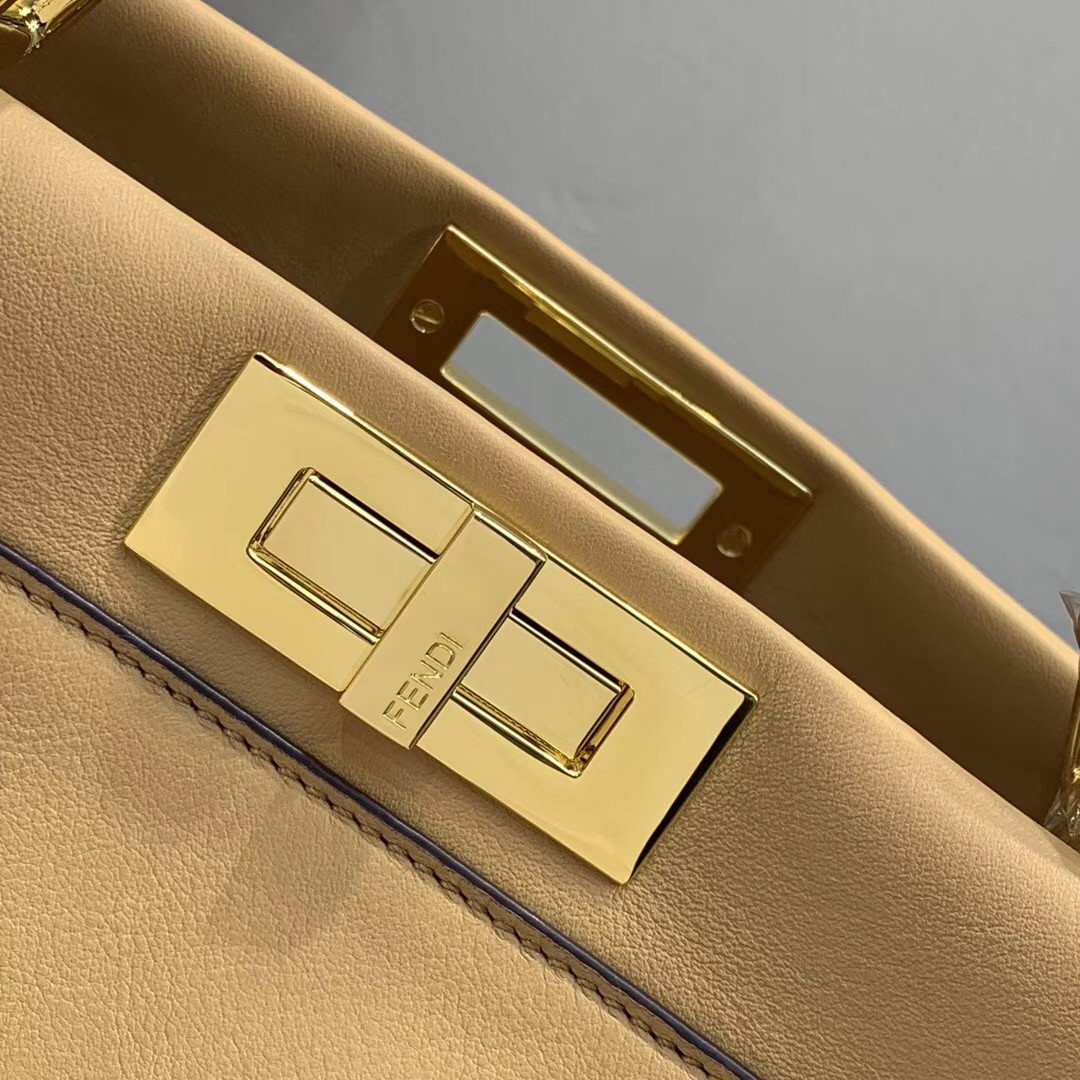 F**di peekaboo pocket medium bag in beige calfskin