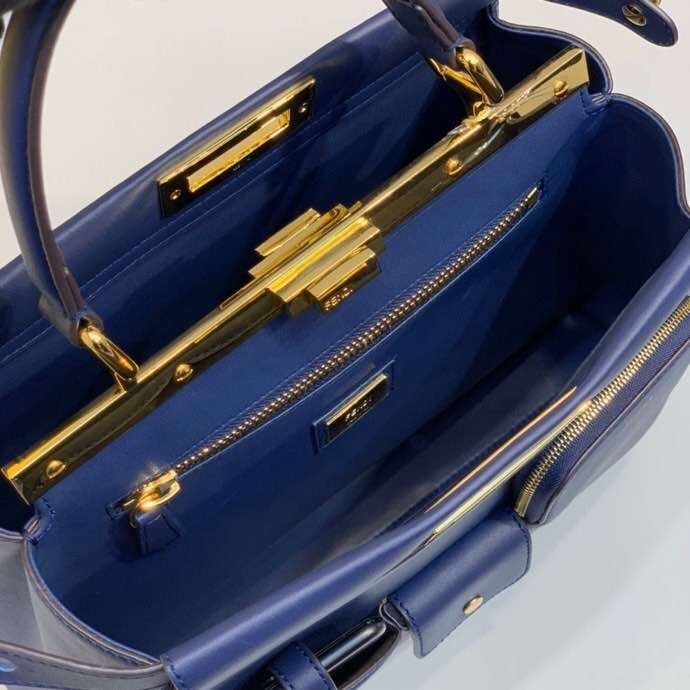 F**di peekaboo pocket medium bag in blue calfskin
