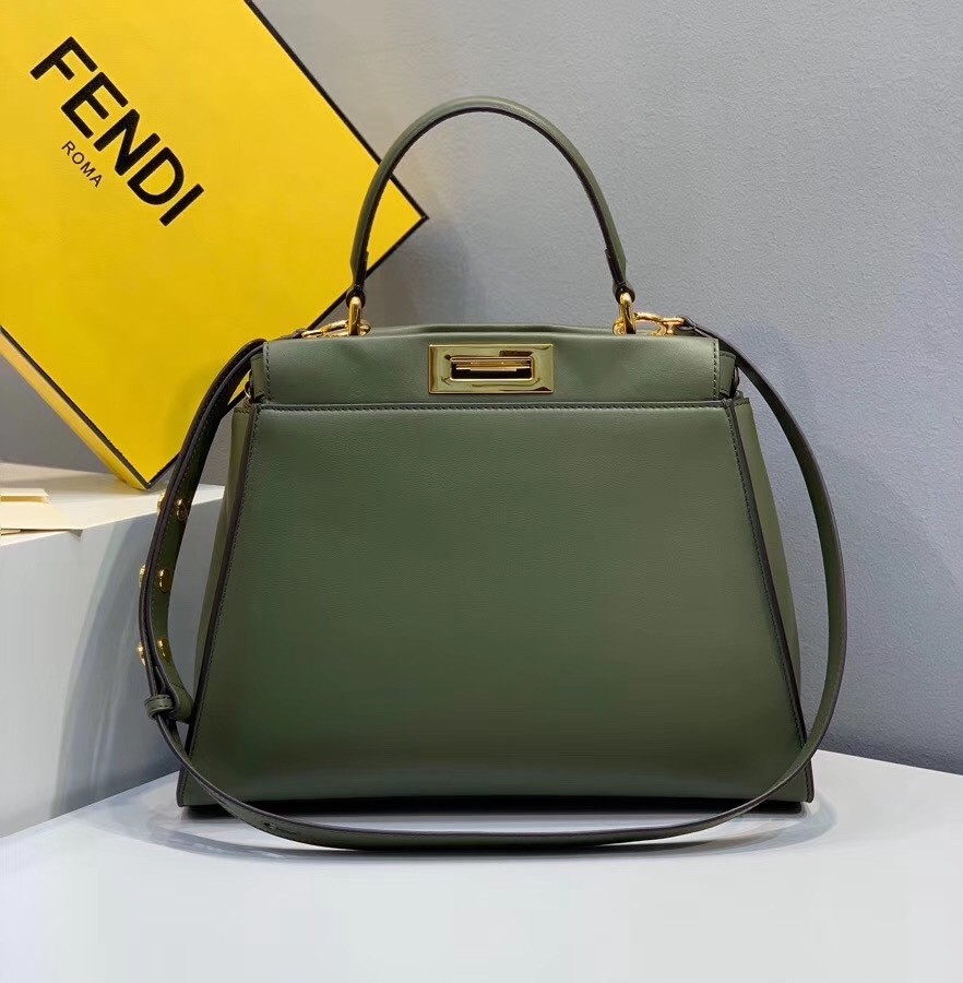 F**di peekaboo pocket medium bag in green calfskin
