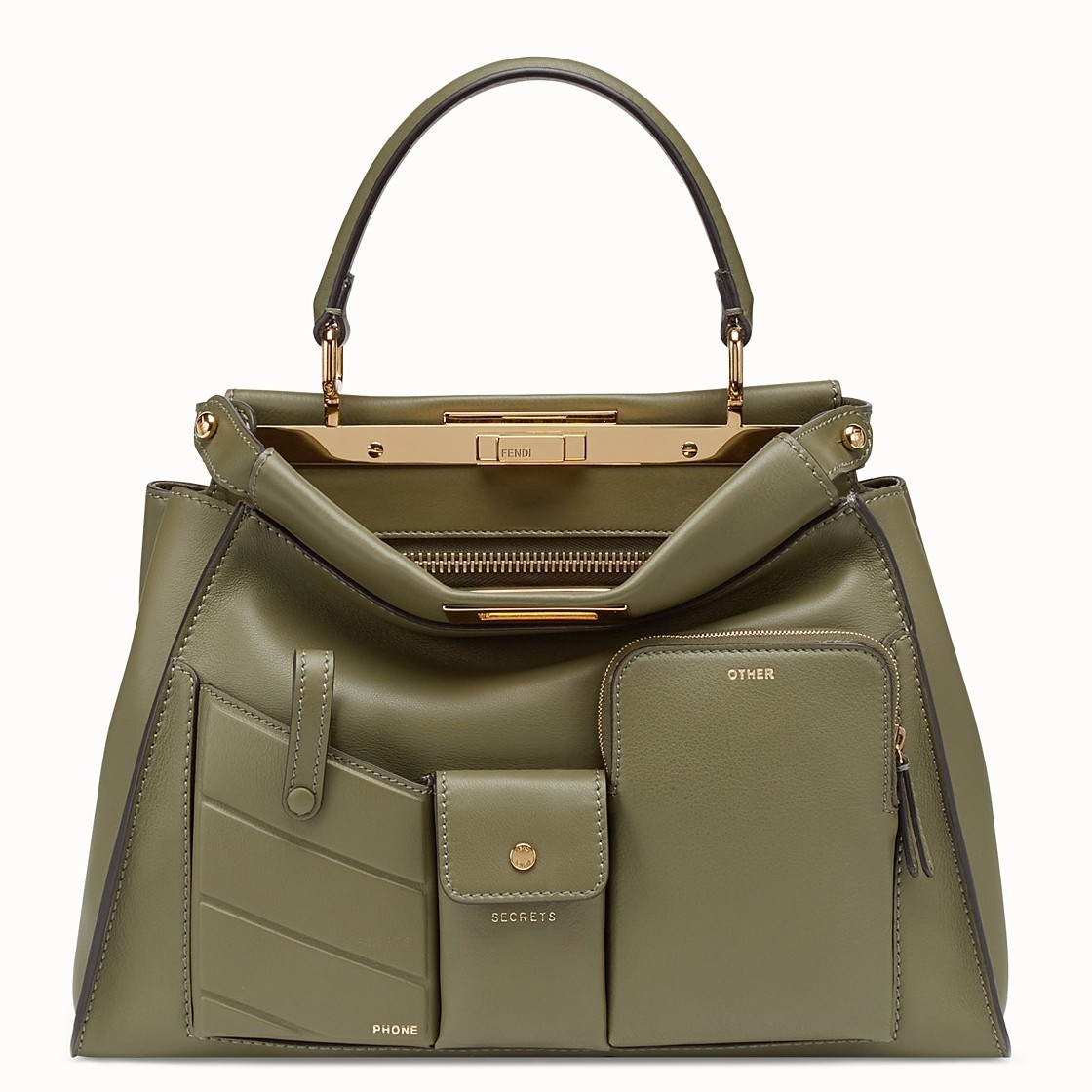 F**di peekaboo pocket medium bag in green calfskin