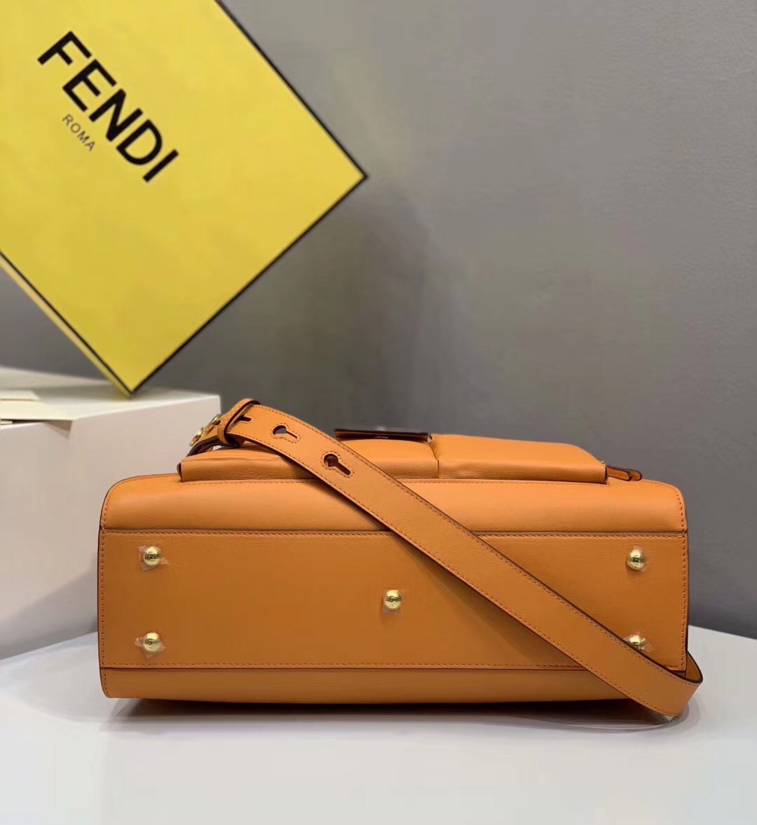 F**di peekaboo pocket medium bag in orange calfskin