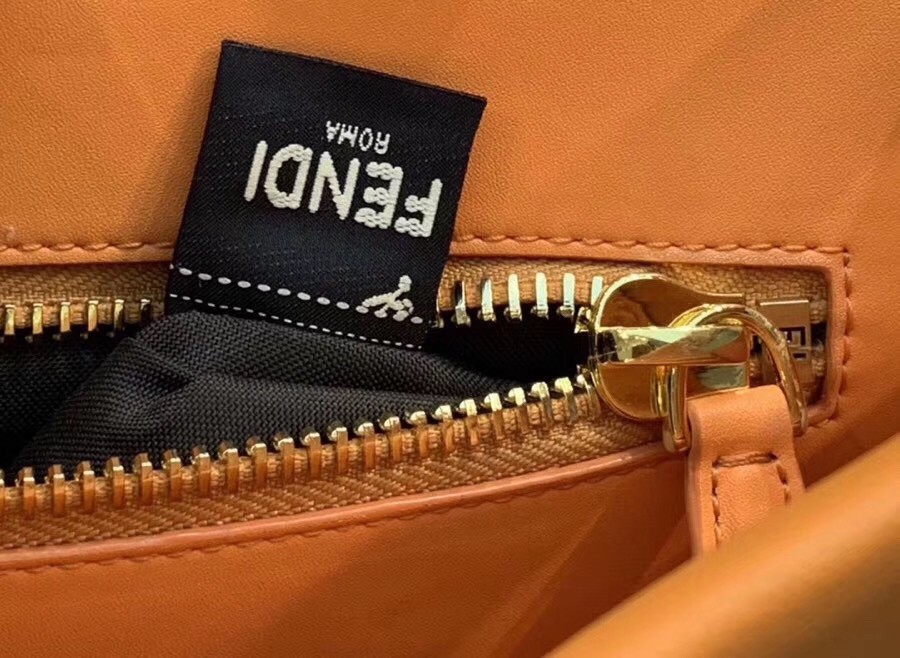 F**di peekaboo pocket medium bag in orange calfskin