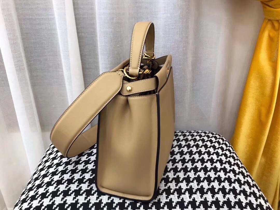 F**di beige peekaboo medium bag with pequin motif