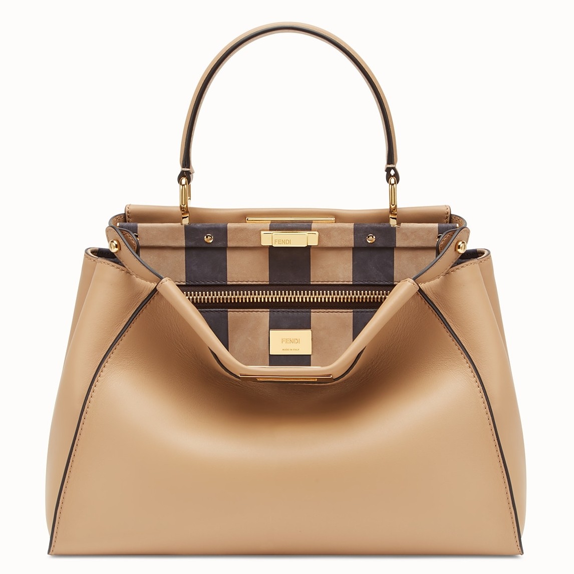 F**di beige peekaboo medium bag with pequin motif