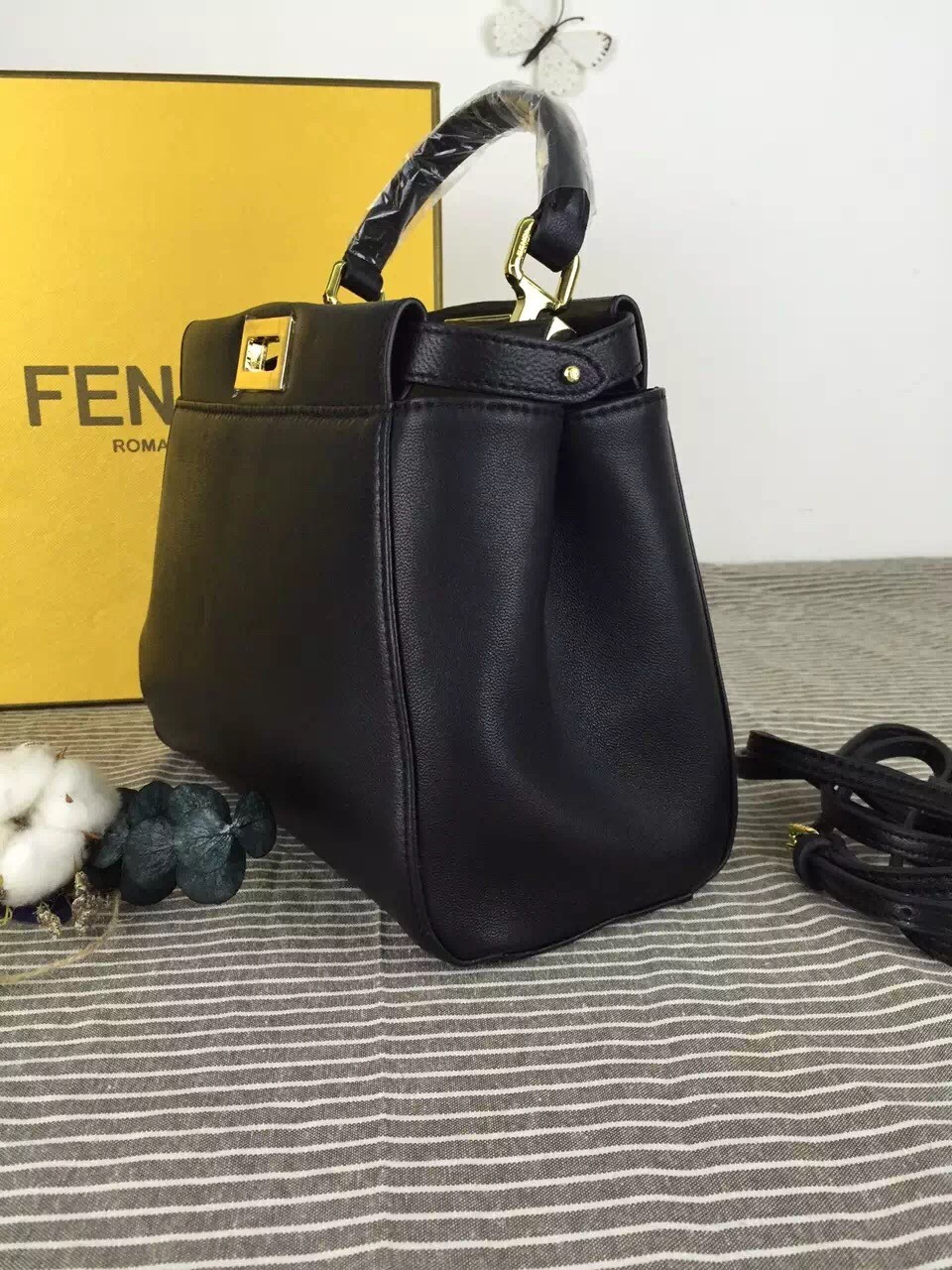 F**di peekaboo mini bag in black nappa leather