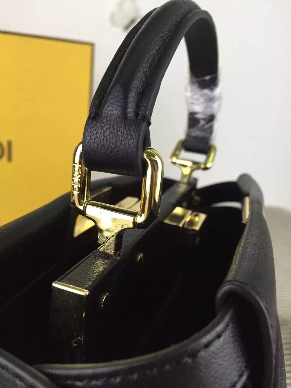 F**di peekaboo mini bag in black nappa leather