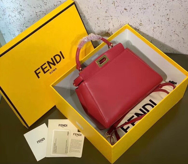 F**di peekaboo mini bag in red nappa leather