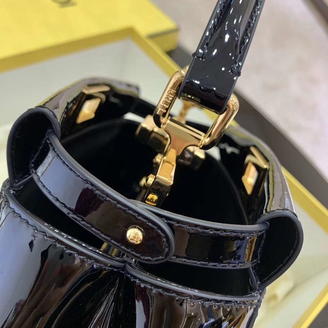F**di peekaboo mini bag in black patent calfskin