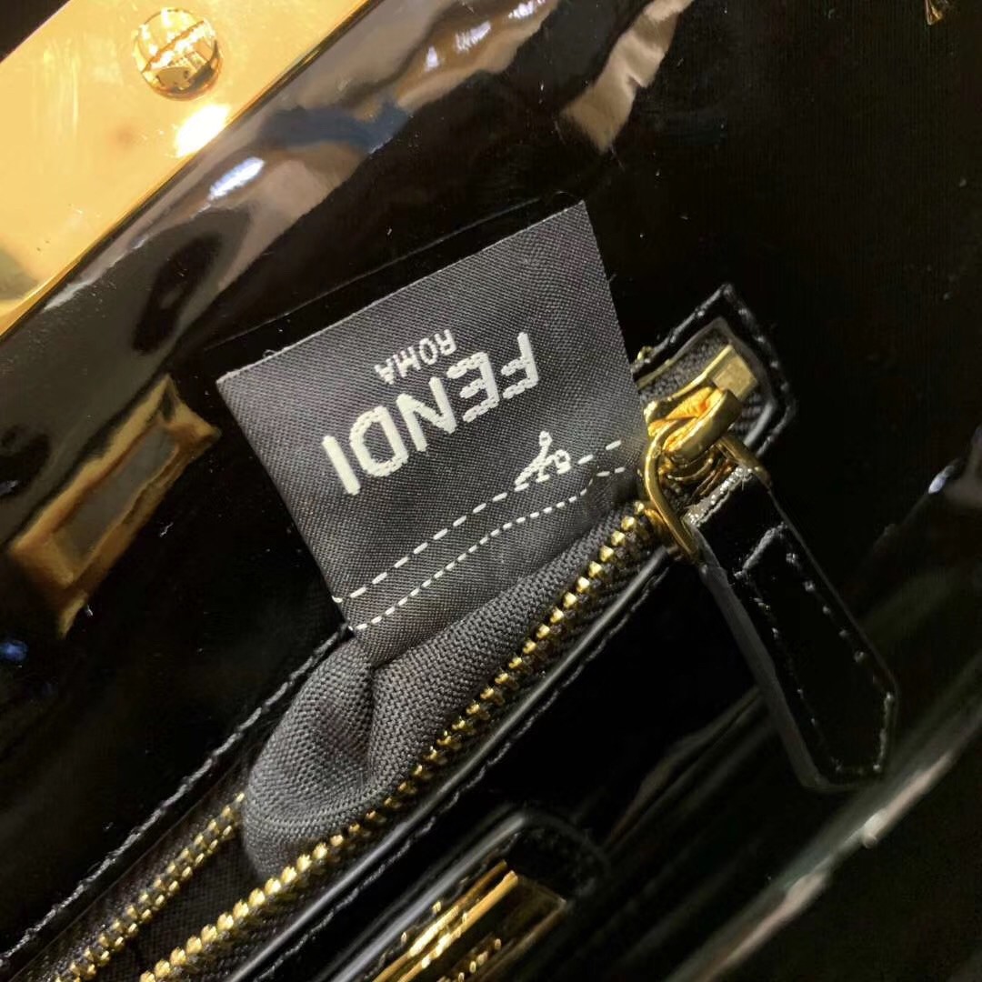 F**di peekaboo mini bag in black patent calfskin