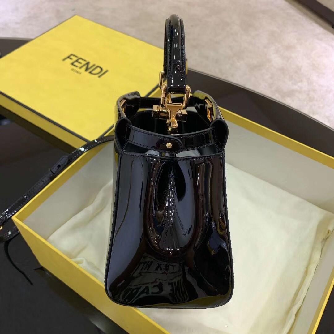 F**di peekaboo mini bag in black patent calfskin