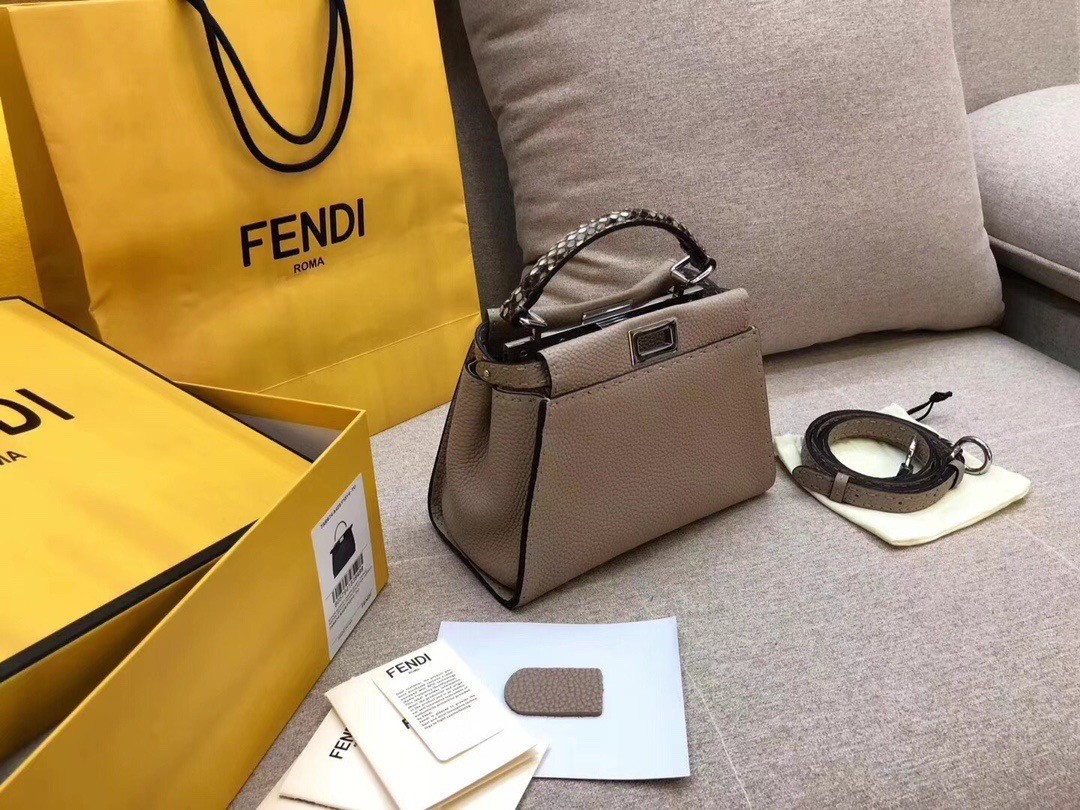 F**di peekaboo mini selleria grey bag with python leather handle