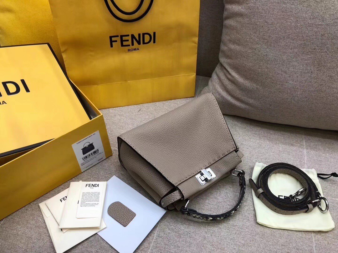F**di peekaboo mini selleria grey bag with python leather handle