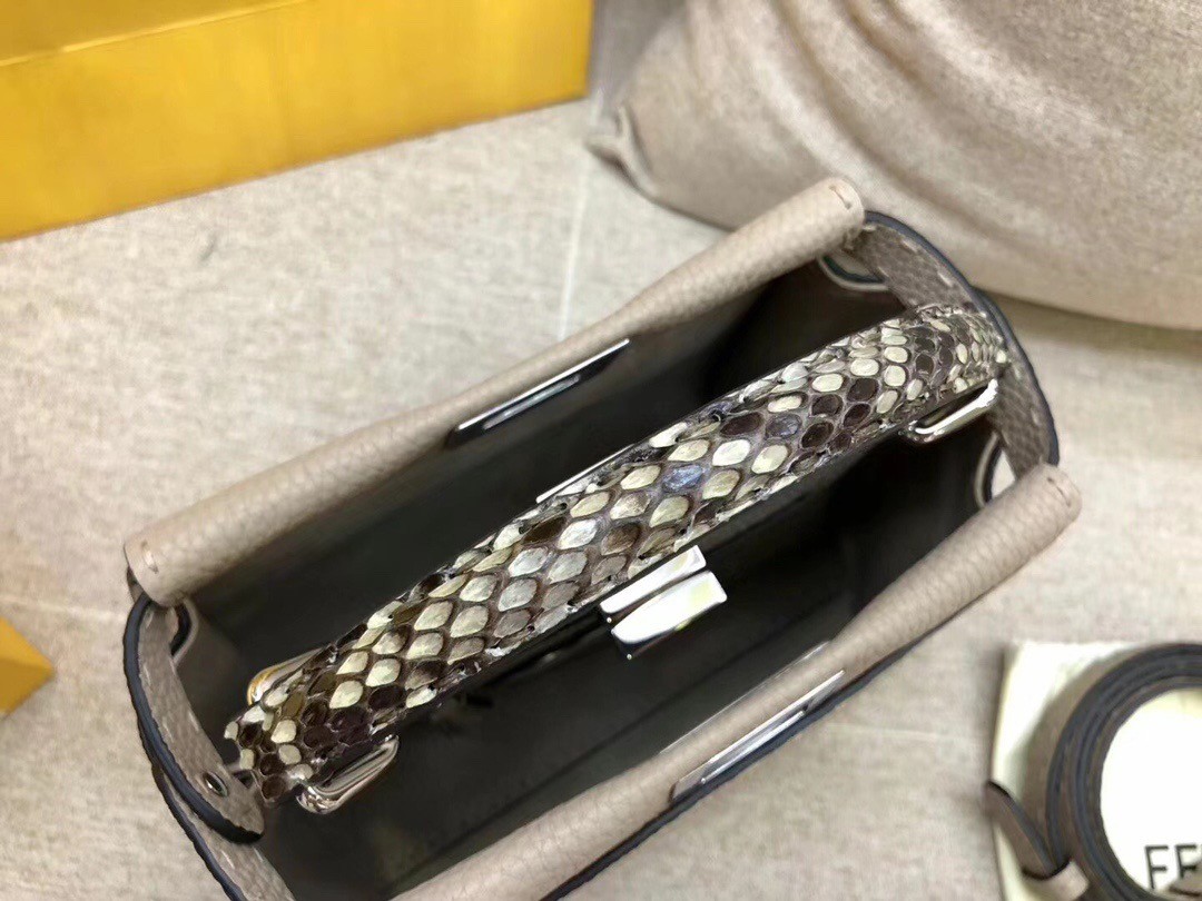 F**di peekaboo mini selleria grey bag with python leather handle