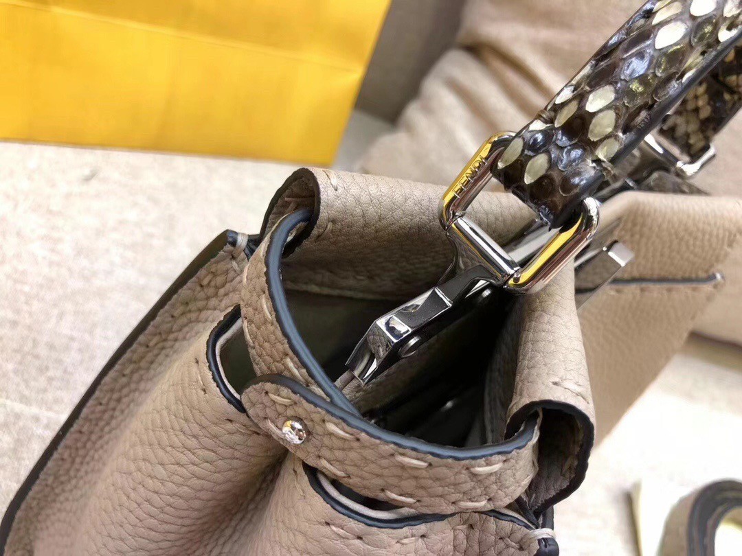 F**di peekaboo mini selleria grey bag with python leather handle