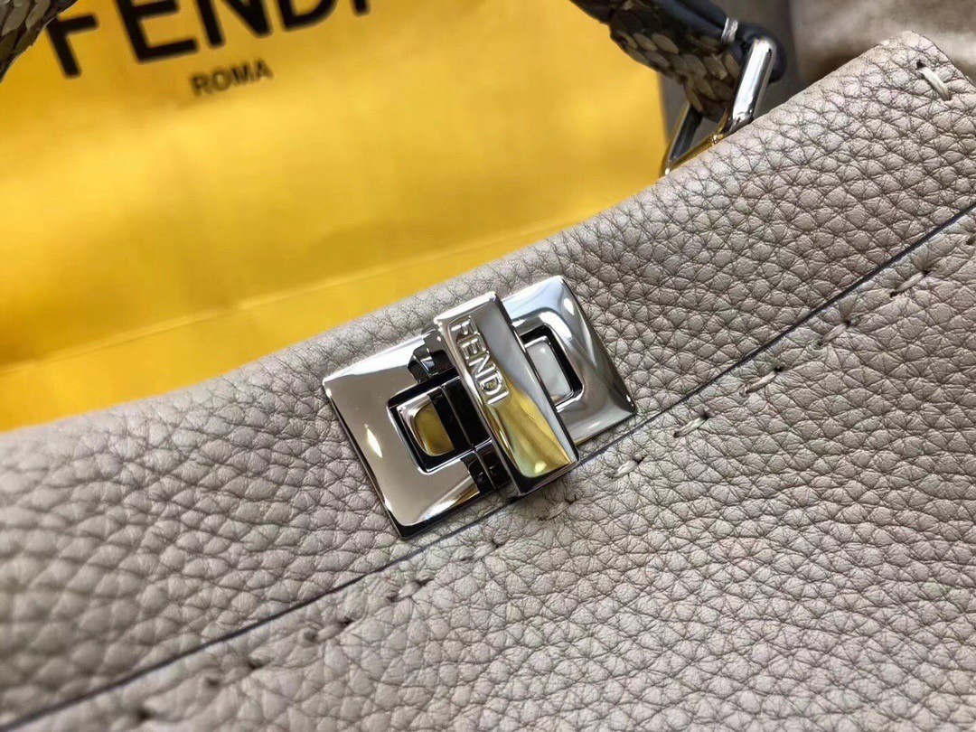 F**di peekaboo mini selleria grey bag with python leather handle
