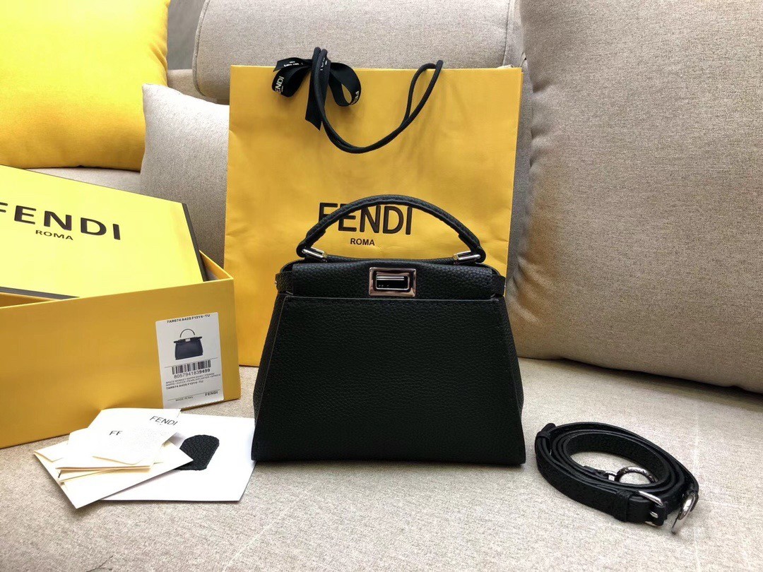 F**di peekaboo mini selleria bag in black cuoio romano leather