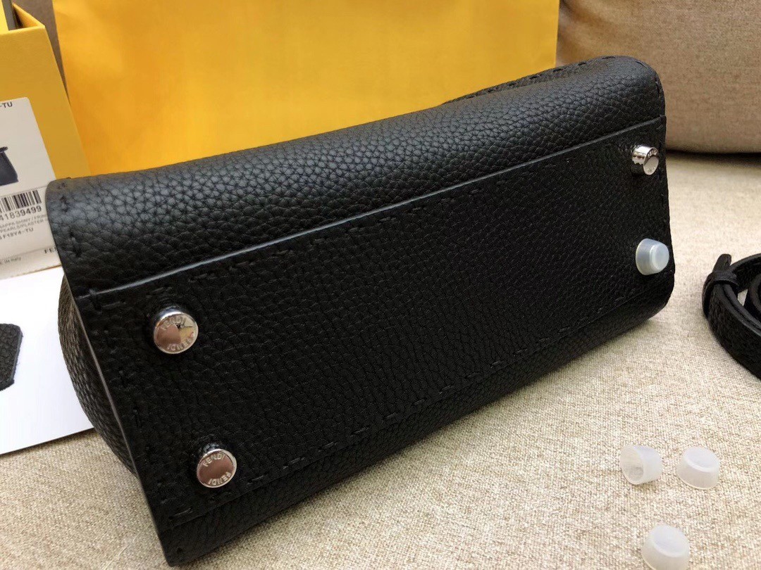 F**di peekaboo mini selleria bag in black cuoio romano leather