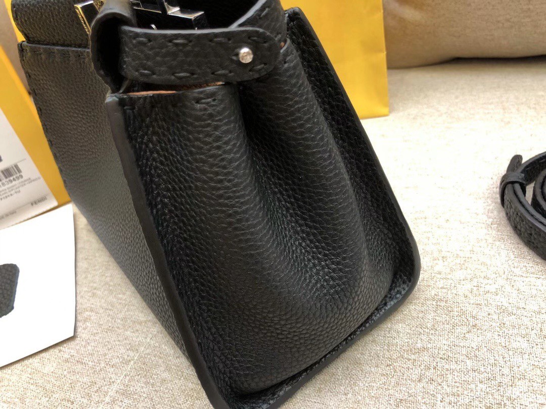 F**di peekaboo mini selleria bag in black cuoio romano leather