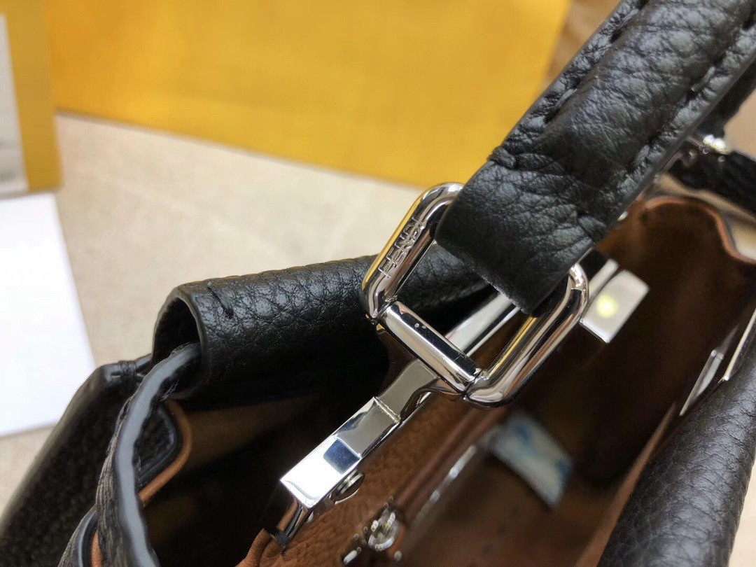 F**di peekaboo mini selleria bag in black cuoio romano leather
