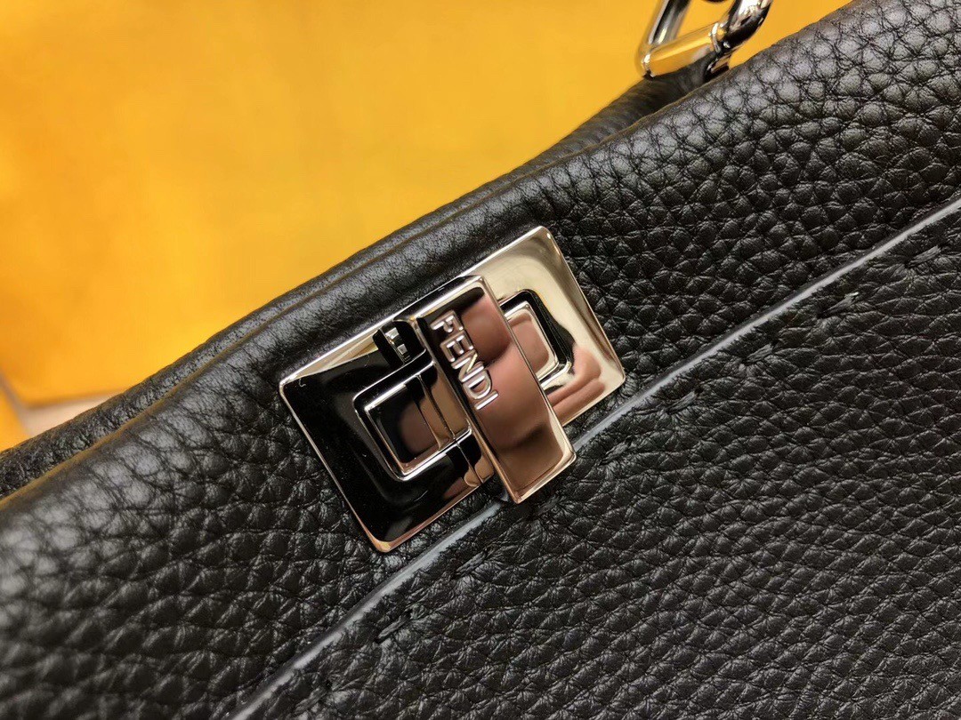 F**di peekaboo mini selleria bag in black cuoio romano leather