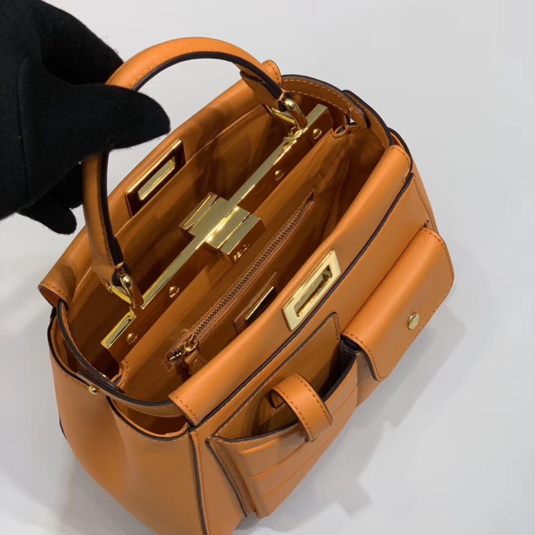 F**di peekaboo mini pocket bag in orange calfskin