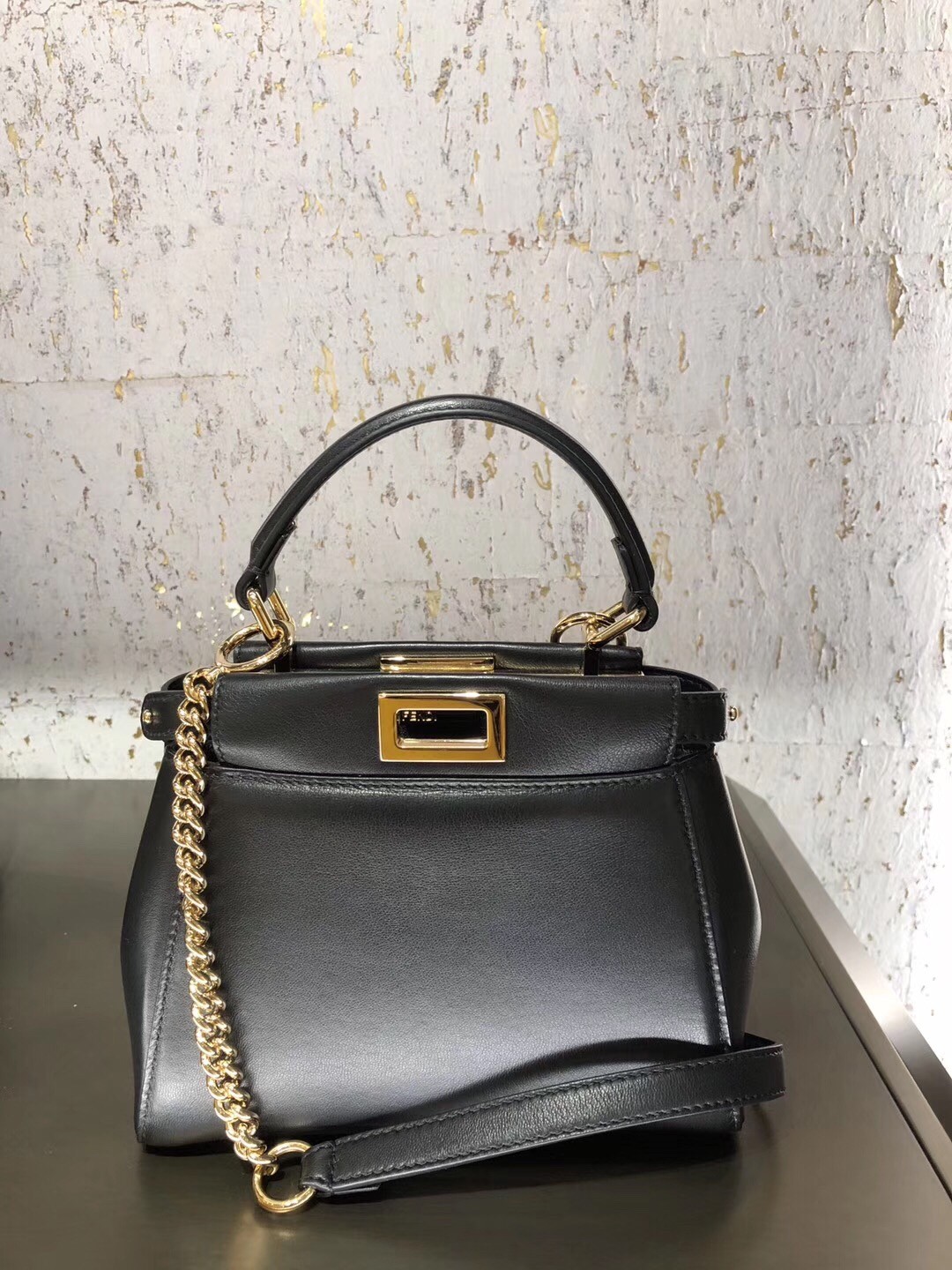 F**di peekaboo xs bag in black nappa leather