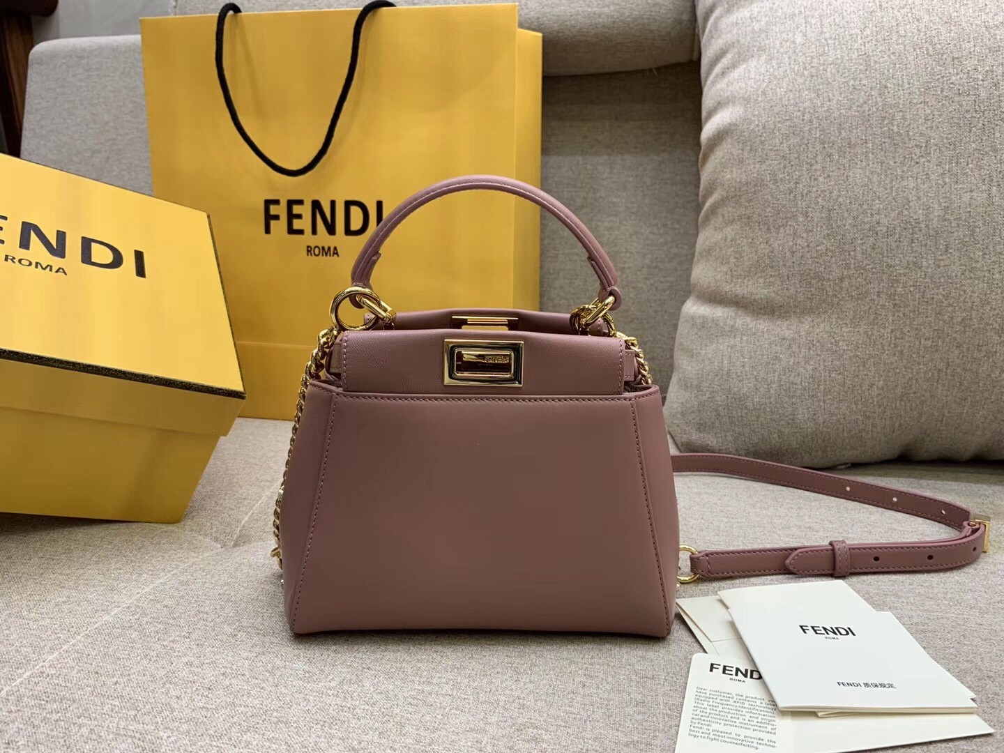 F**di peekaboo xs bag with star studs in black nappa leather