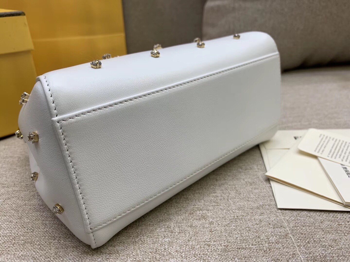 F**di peekaboo xs bag with star studs in white nappa leather