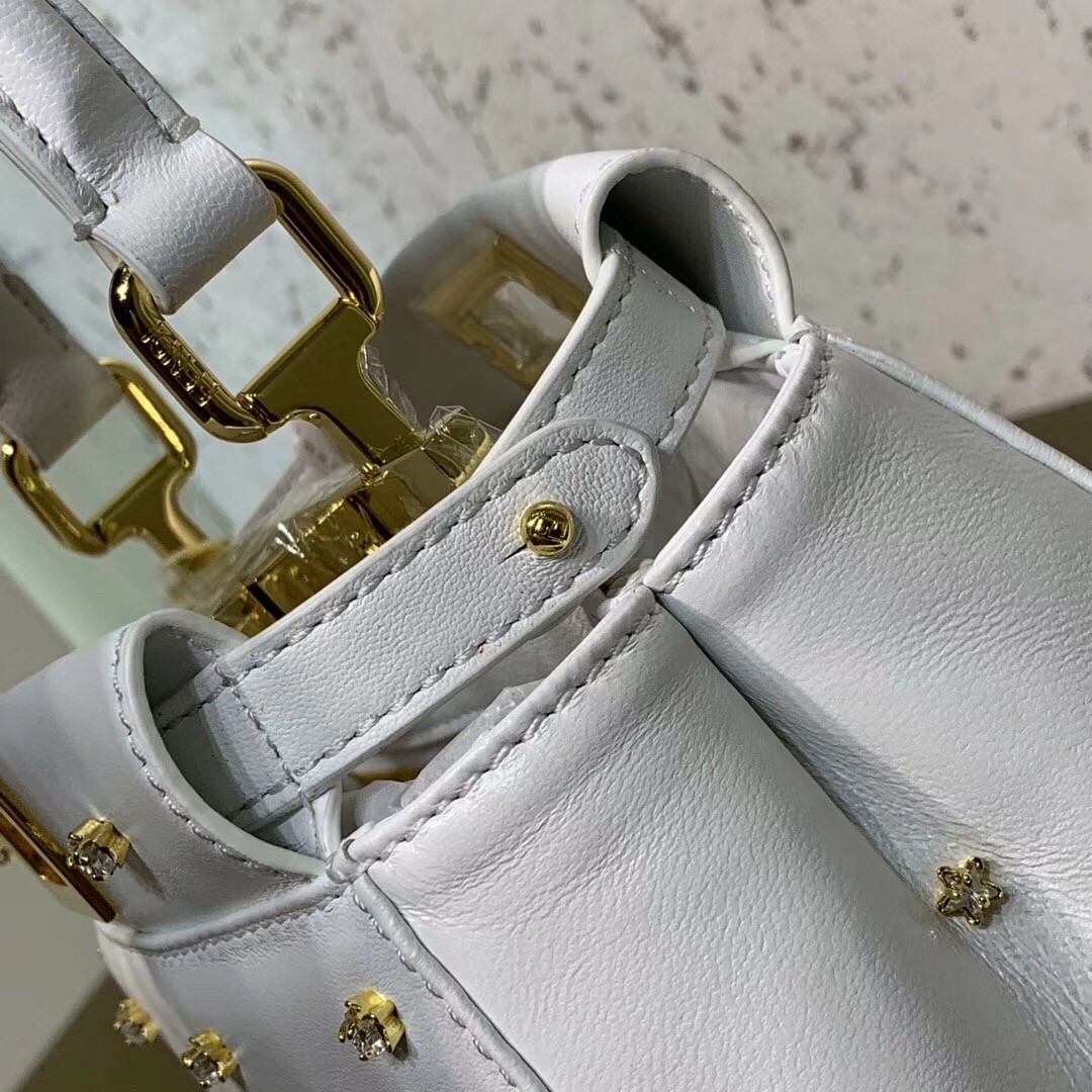 F**di peekaboo xs bag with star studs in white nappa leather