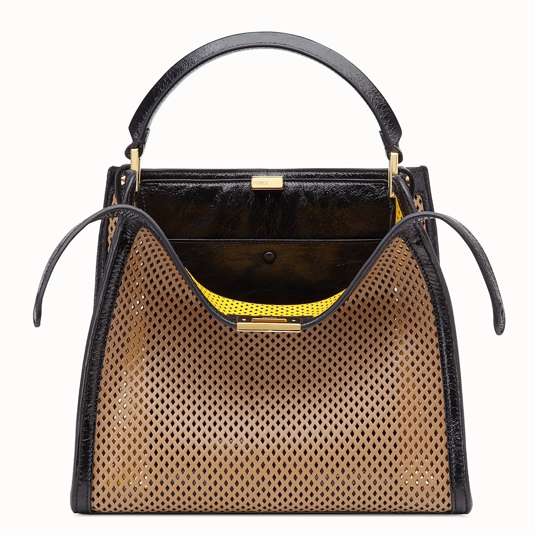 F**di peekaboo x lite medium bag in beige perforated leather