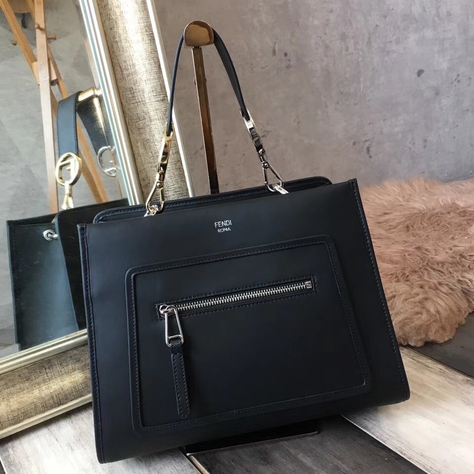 F**di small runaway bag in black calfskin leather