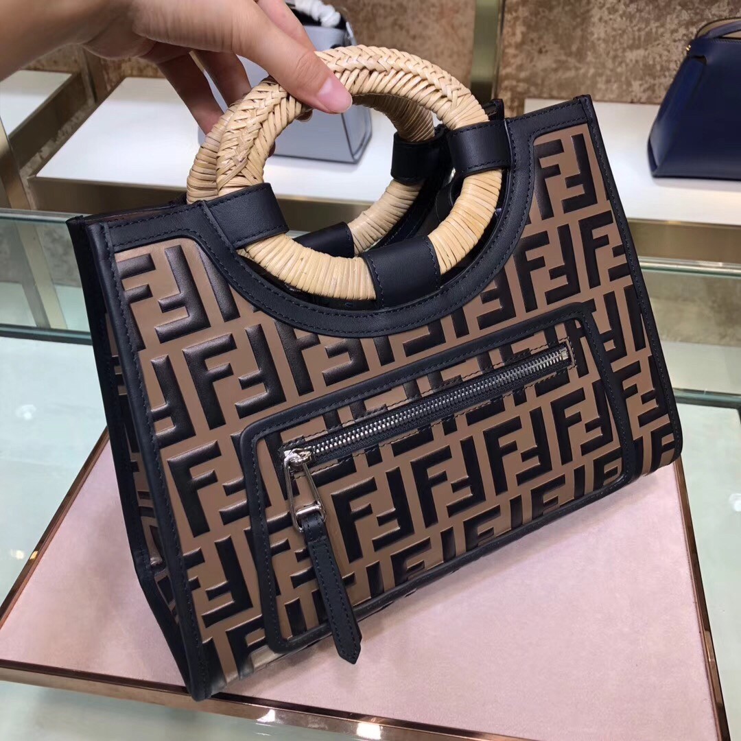 F**di brown ff logo runaway shopper bag