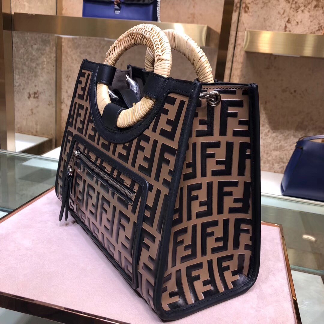 F**di brown ff logo runaway shopper bag