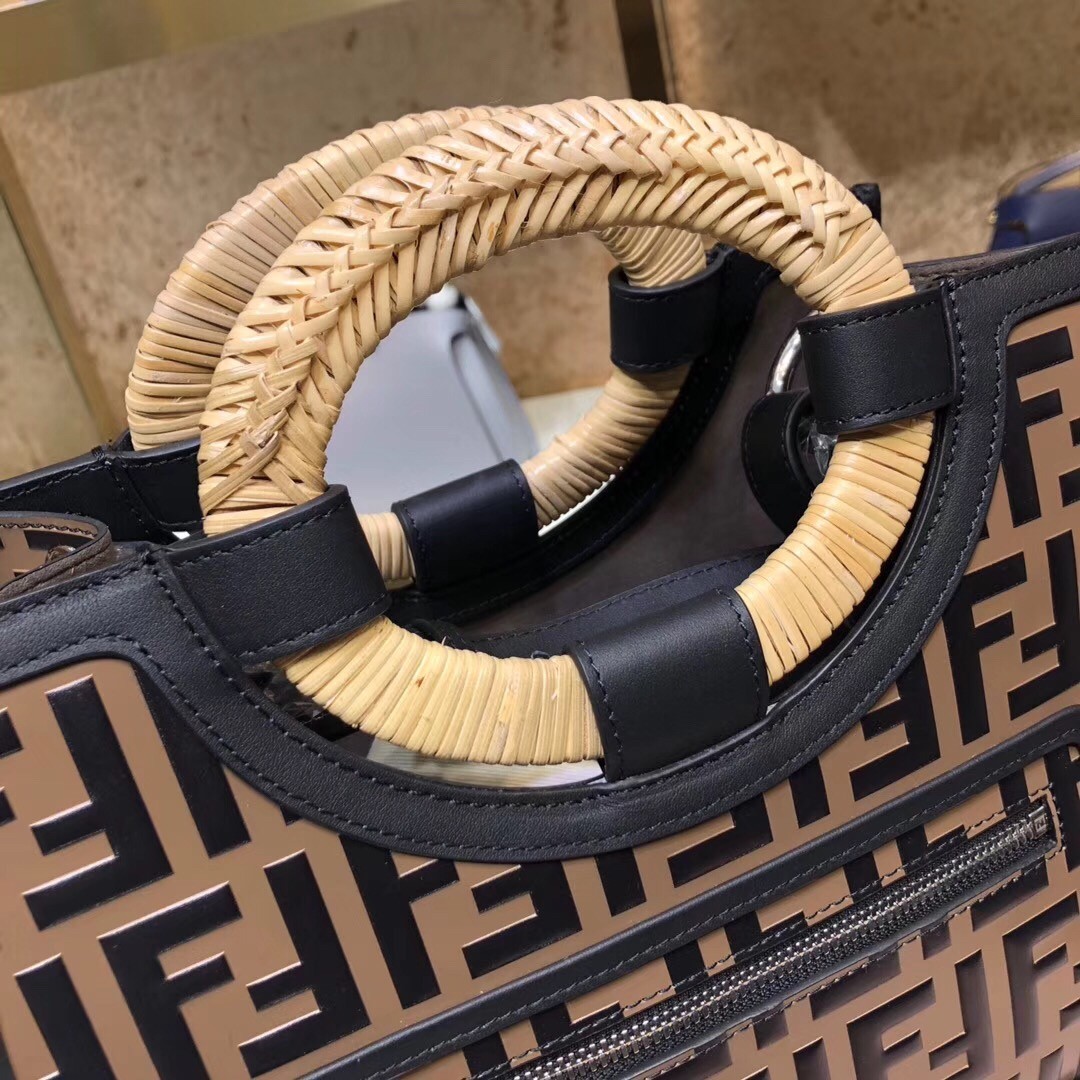 F**di brown ff logo runaway shopper bag