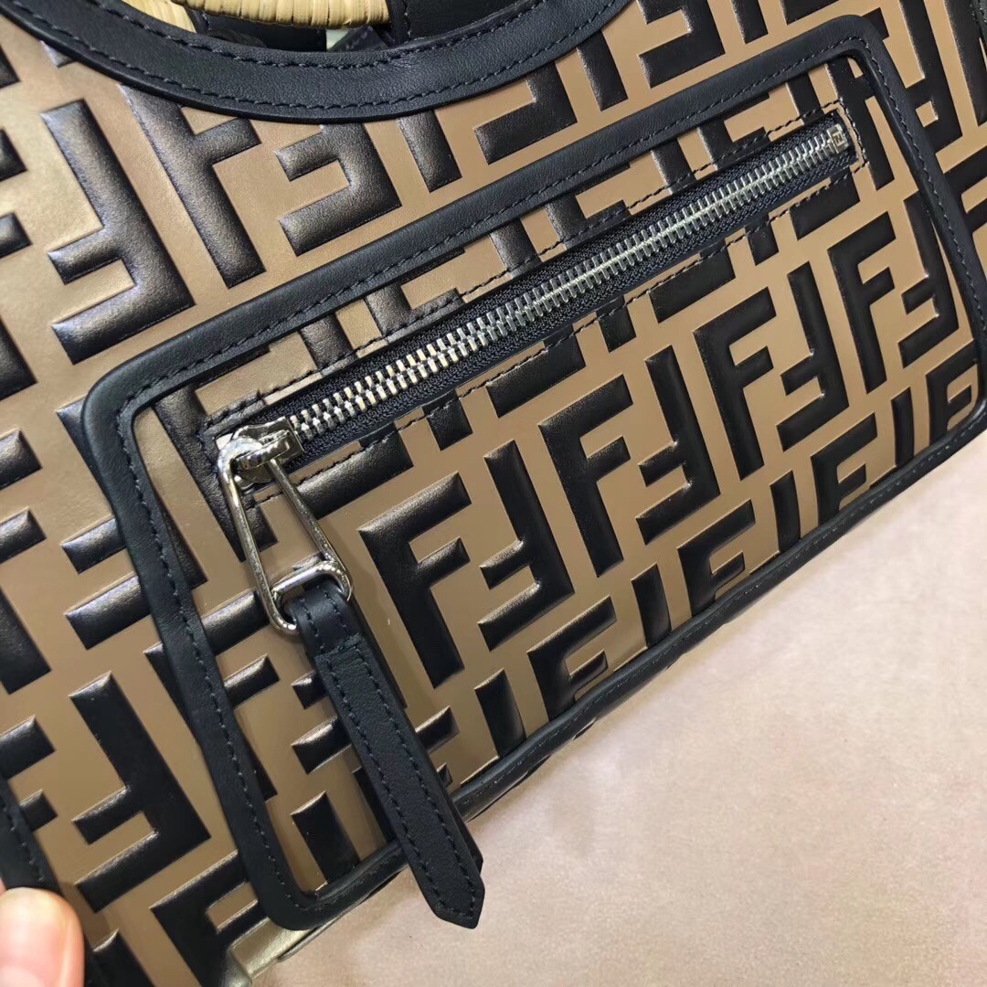 F**di brown ff logo runaway shopper bag