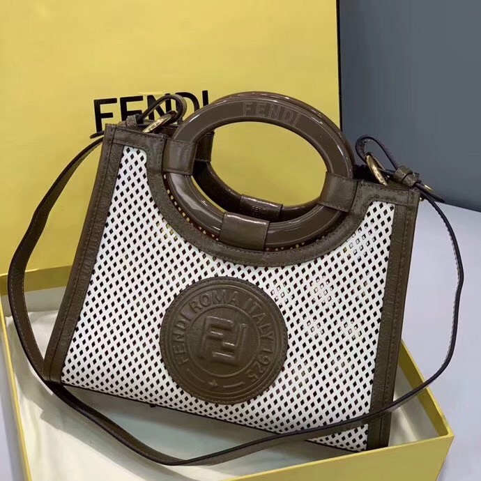 F**di small runaway shopper bag in white perforated calfskin