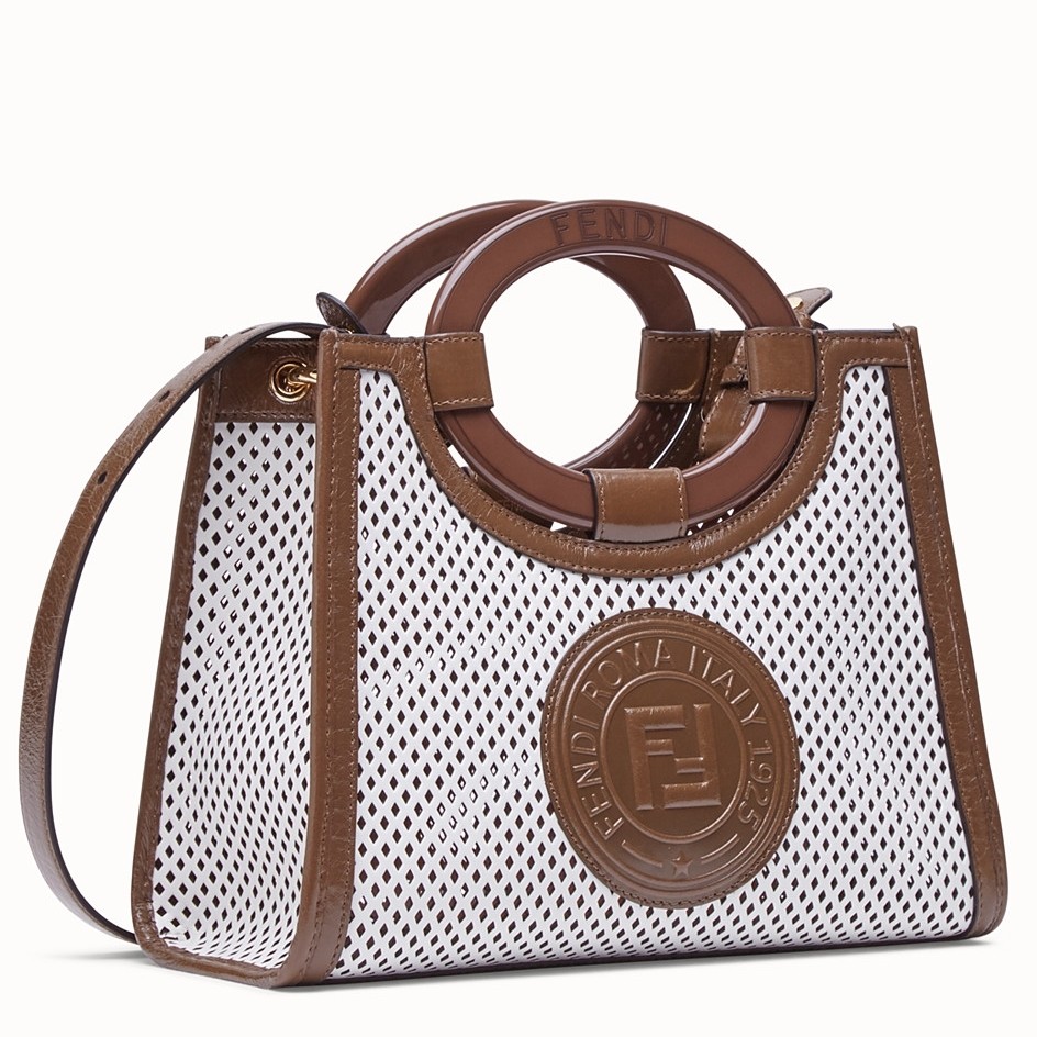F**di small runaway shopper bag in white perforated calfskin