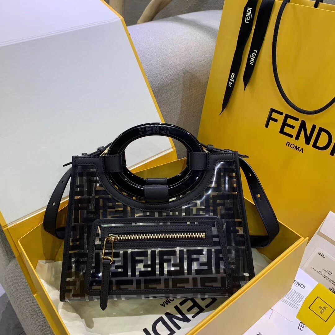 F**di black small pu runaway shopper bag