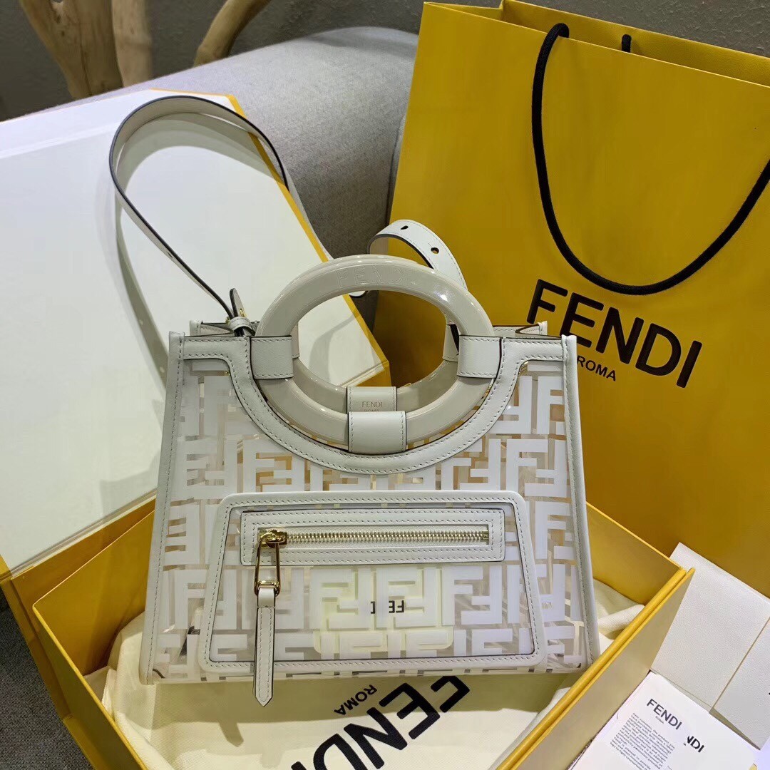 F**di white small pu runaway shopper bag