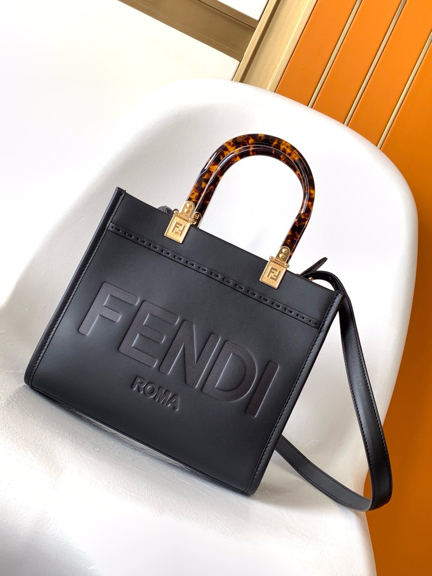 F**di sunshine small tote bag in black calfskin