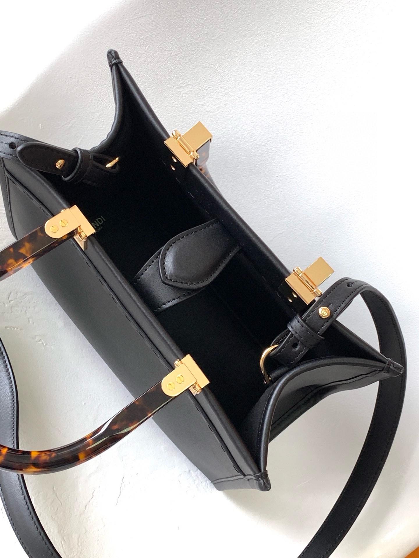 F**di sunshine small tote bag in black calfskin