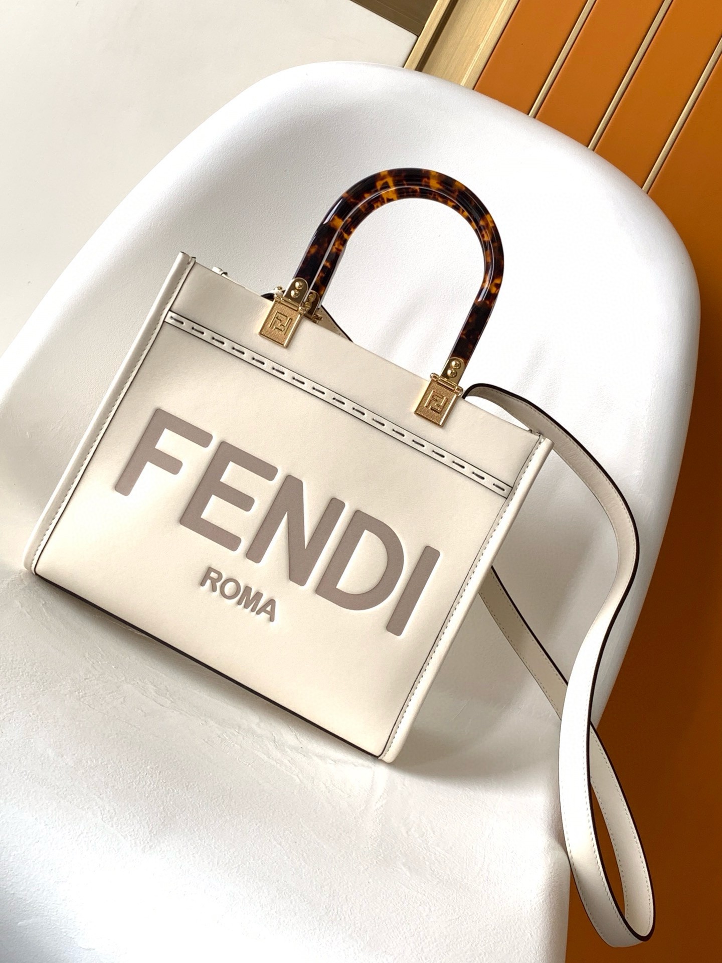 F**di sunshine small tote bag in white calfskin