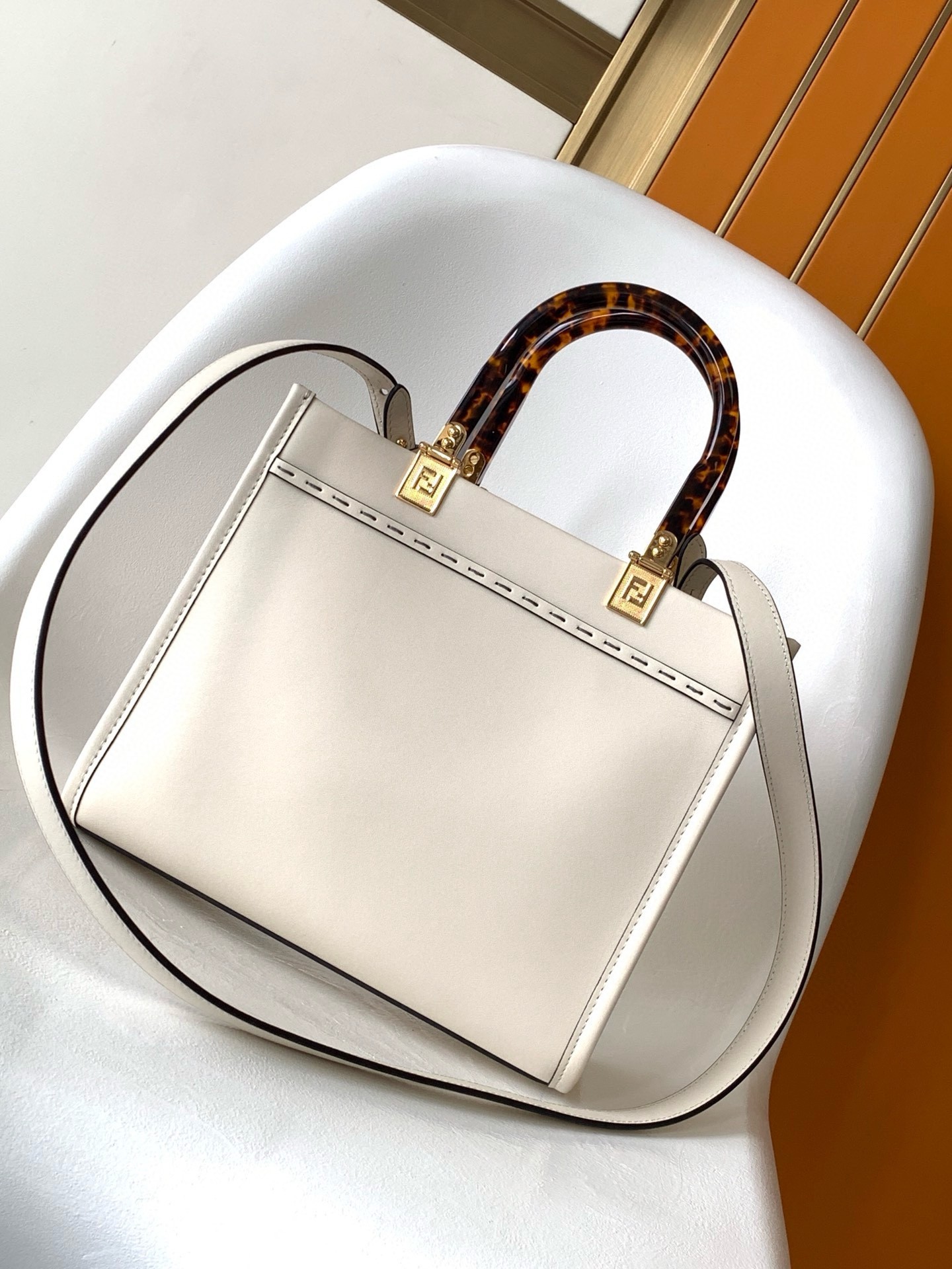 F**di sunshine small tote bag in white calfskin