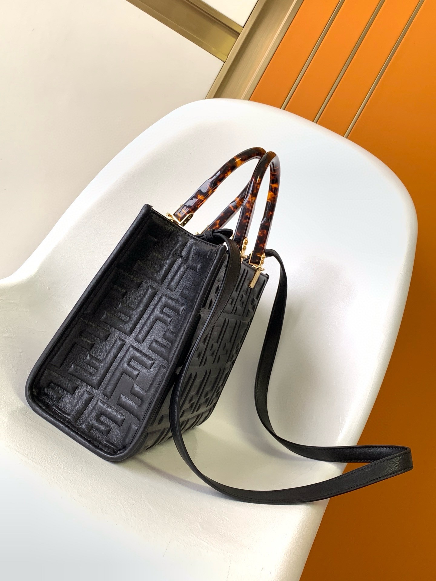 F**di sunshine small tote bag in black ff calfskin